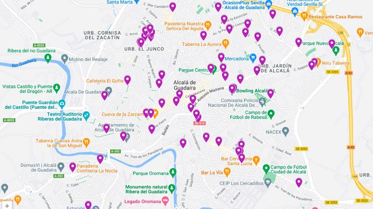 Mapa de puntos violeta en Alcalá. Asociación Transformando Entre Mujeres