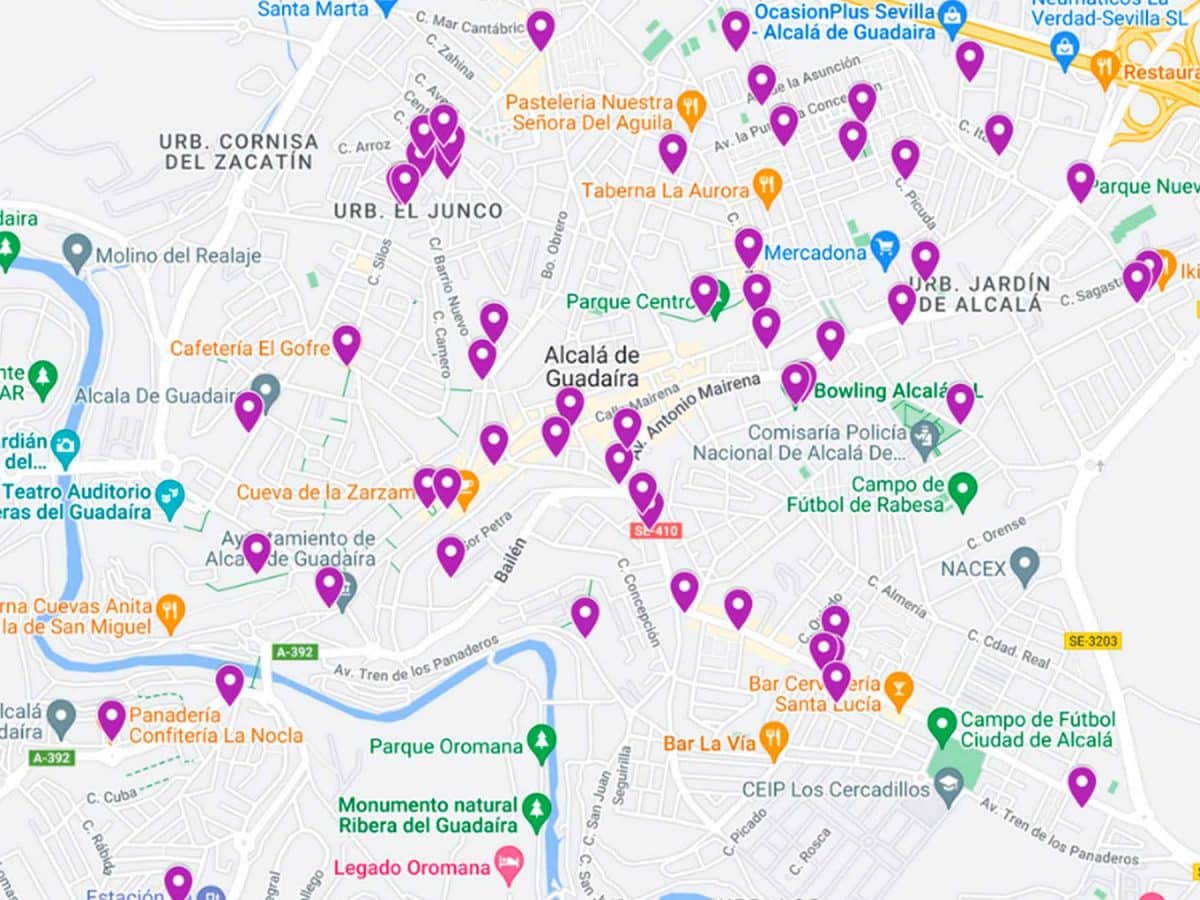 Mapa de puntos violeta en Alcalá. Asociación Transformando Entre Mujeres