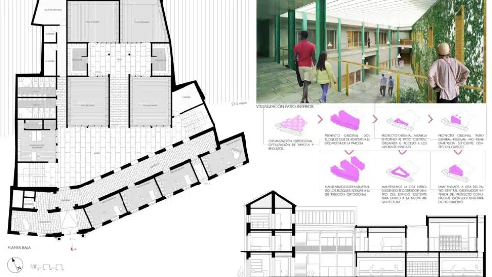 Dibujo para acompañar el Proyecto Fin de Carrera de Álvaro González Vergara, arquitecto en Suiza, con infografía. Cedida